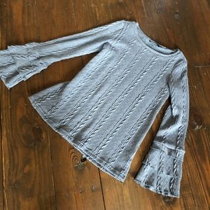 Doe and Rae Cable Knit Ruffle Sleeve Sweater